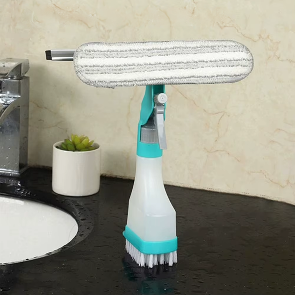 4 in 1 Spray Window Cleaning Brush,Multi-Functional Double-Sided Glass Squeegee Set,Non-Slip Handle Sponge Scrub for Mirror Door